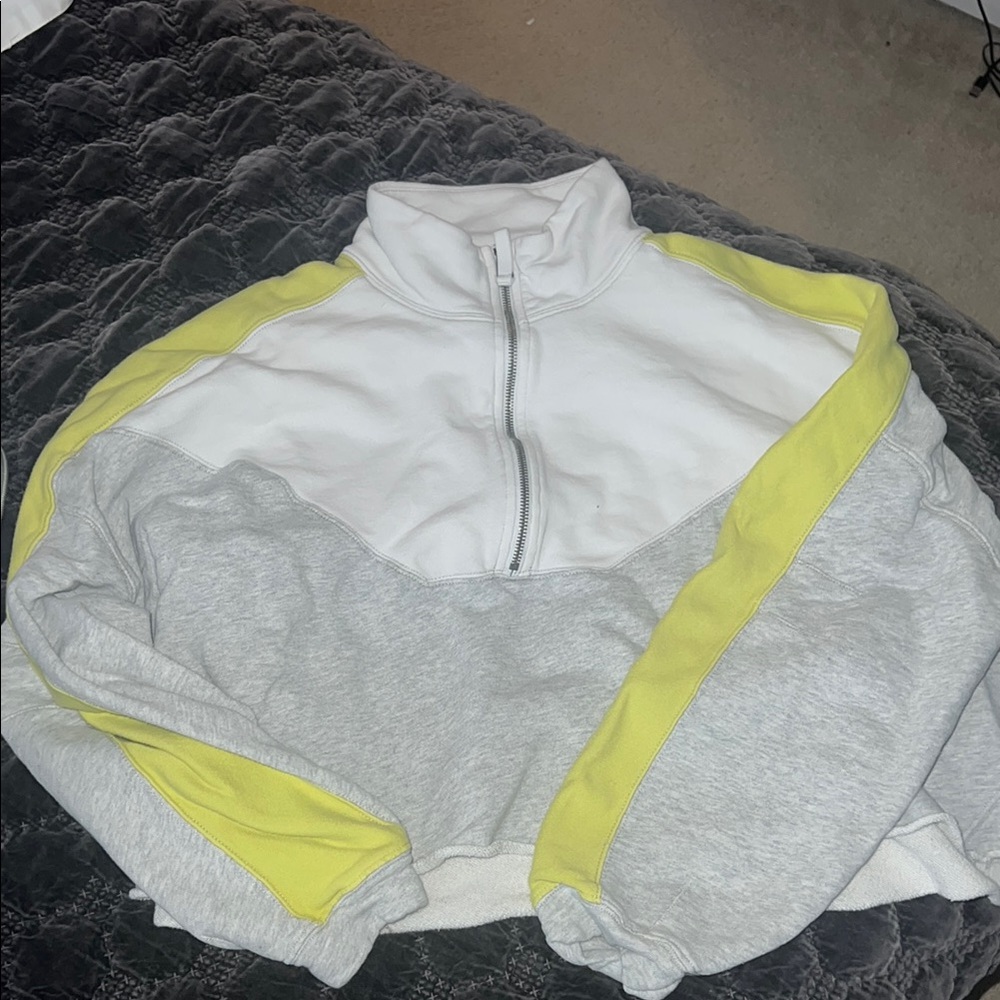 Free People Gray and White Bomber Jacket with Sporty Accents